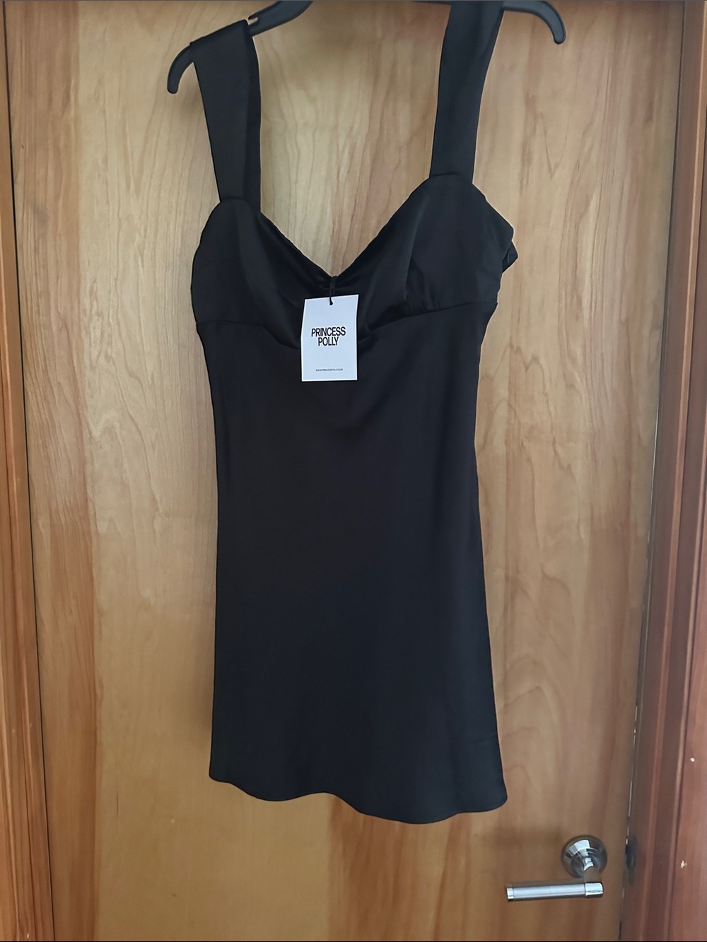Princess Polly Black Satin Mini Dress with Wide Straps